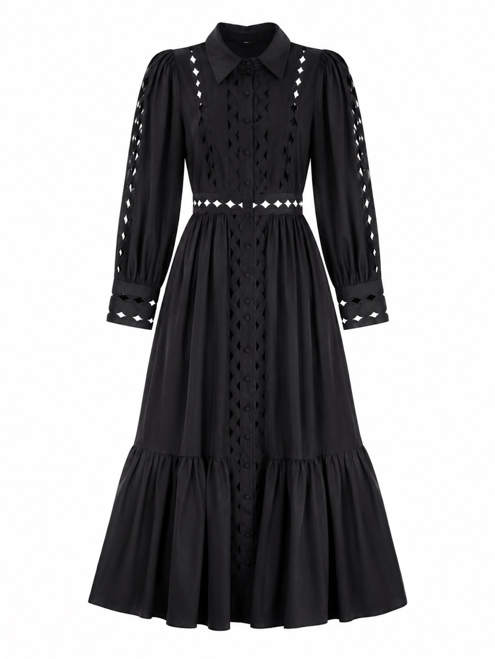 Latiste by Amy Black Boho Cutout Maxi Dress Long Sleeve Tie Front Cottagecore M - Picture 2 of 7